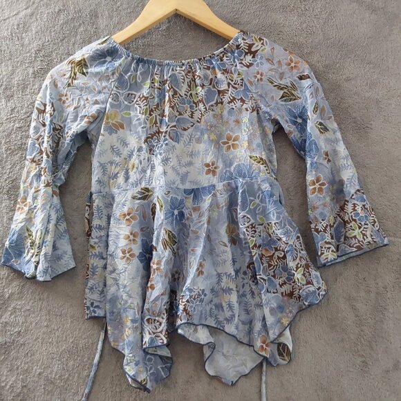 Vintage Lily Bleu Girls Sheer Floral Top Blue Brown Layered Size 10/12 - Picture 8 of 8